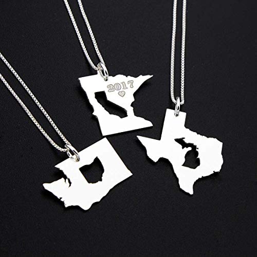 personalized state in state necklace long distance relationship gift girlfriend gift, best friend gift, college gift state inside state sterling silver, italian box chain