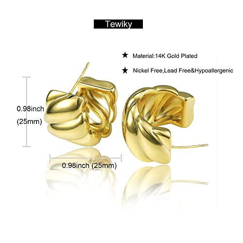 Image of Chunky Gold Hoop Earrings for Women, 14k Gold Plated Thick Triple Hoop Earrings Hypoallergenic Trendy Chunky Gold Hoops Earrings Dainty Jewelry Gifts for Women