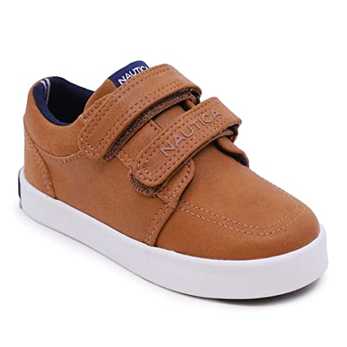 Nautica Kids' Double Strap Sneakers | Casual Athletic Shoes for Boys and Girls | Durable and Comfortable Fit for Toddlers and Little Kids-Ariz Toddler-Tan PU Size-10