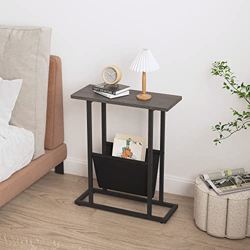 Yusong Small Narrow Side Table For Small Spaces, Slim End Table Magazine Table Nighstand With Storage Holder, Accent Skiny Snack Couch Beside Table, Grey #TOP6