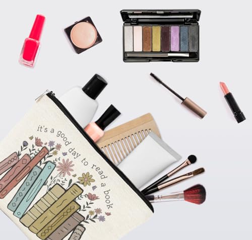 EXUQO Book Lover Gifts Small Makeup Bag,It's A Good Day To Read A Book Cosmetic Pouch,Book Lovers Librarian Gifts for Women Girls,Bookish Gift,Bookworm Gifts2