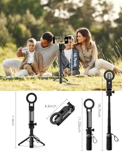 CloudValley Magnetic Selfie Stick & Mini Tripod, 360° Rotation Extendable Handheld Stabilizer/Camera Grip with Remote, 5 in 1 Portable Phone Stand for iPhone/Android, Travel Vlog, Live Stream, Black - image 3