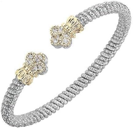 Vahan Jewelry14k Yellow Gold & Sterling Silver Bracelet, 4MM Width Gemstone and Diamond Open Bangle