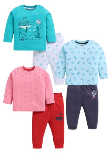 Image of LuvLap Baby Boys 100% Cotton Full Sleeve Boys T-Shirt & Pyjama Sets, Pack Of 3