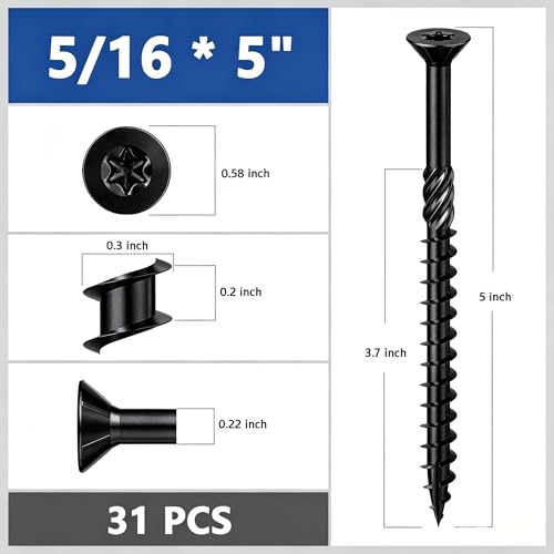 Image of Wensilon 5 /16 * 5 inch Black Deck Screws, (31pcs) 2 lbs.Exterior Wood Screws, Rust Resistant Epoxy Coated, Bronze, Star Bit