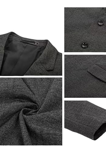 Men's Tweed Blended V-Neck Sports Blazer Slim Fit Casual Herringbone Suit Jacket3
