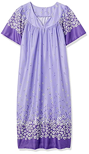 AmeriMark Women's & Women's Plus Border Lounge Dress- Short Sleeve Gown Sleepwear for Ladies, Lilac Floral Border, 1X - Thumbnail 4