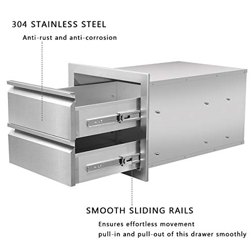 JIE JIN Outdoor Kitchen Drawers Stainless Steel, Double BBQ Drawers Flush Mount for Outdoor Kitchen or BBQ Island (18\" x 15\" x 23.4\")