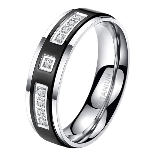 Bague homme noir acier titane KnSam 6mm 8mm sertie de zirconium bicolore