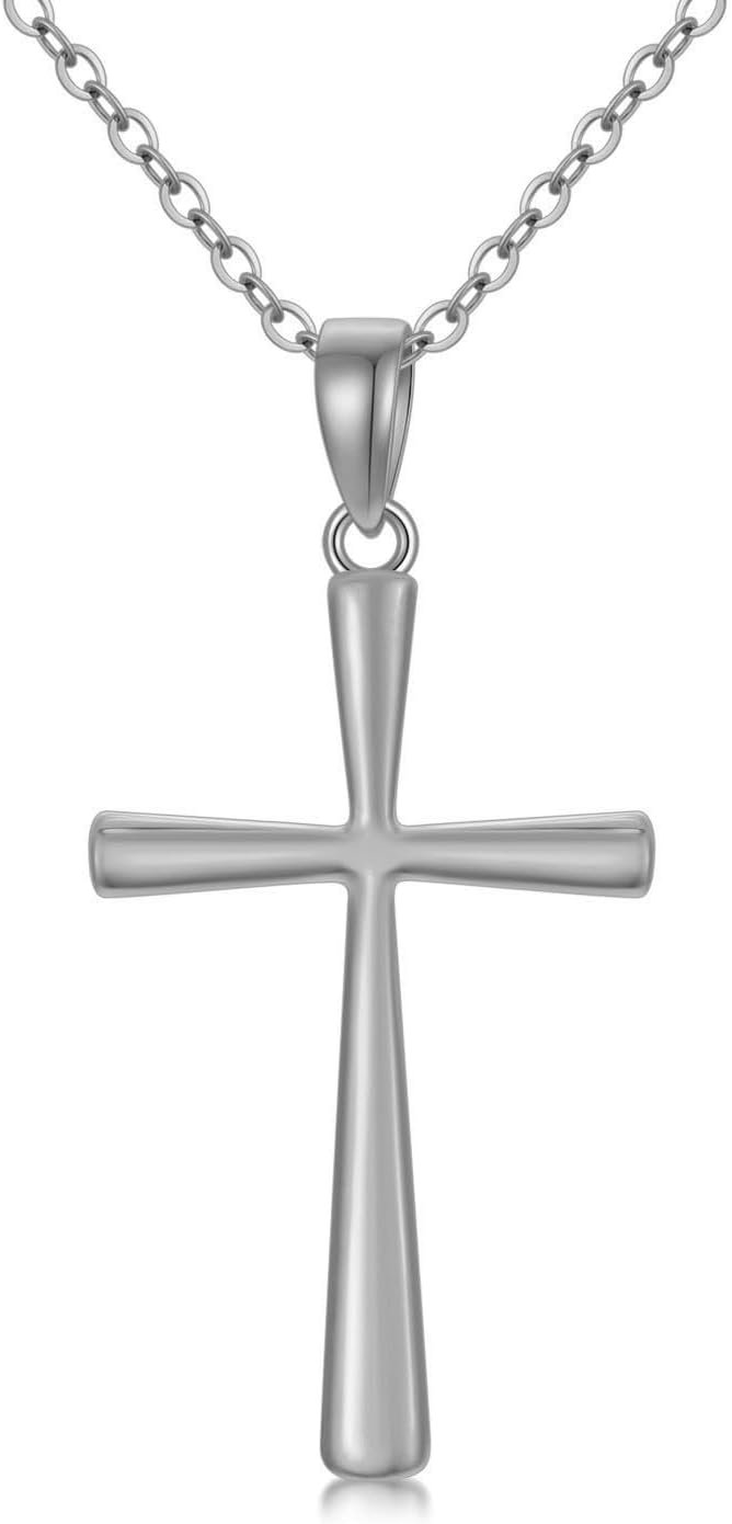 14K Solid Gold Cross Necklace for Women, Real Gold Crucifix Cross Pendant Baptism Confirmation Women Jewelry Gifts 18"