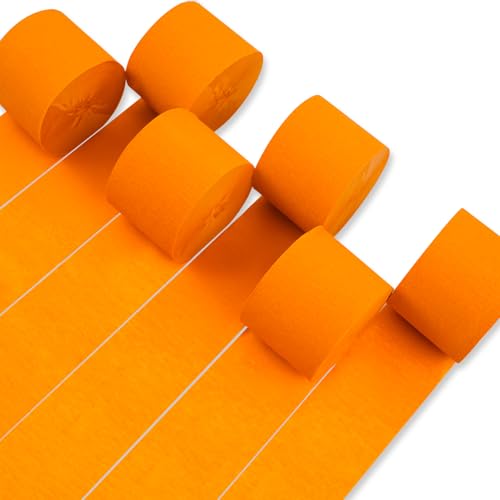 Image of PartyWoo Orange Crepe Paper Streamers 6 Rolls 492 ft Pack of Burnt Orange Crepe Paper Rolls for Graduation Thanksgiving Halloween Baby Shower Birthday Party Decorations (1.8 Inch x 82 Ft /Rolls)