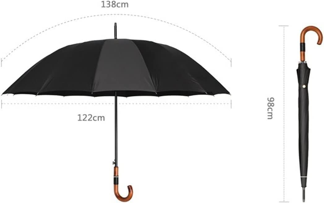 Windproof Large Umbrella for Rain 54 Inch Automatic Open for 2 Persons Wind Resistant Umbrellas for Adult Men Women Classic Wooden Handle Fast Drying Strong 16 Ribs (Gray : Blue)