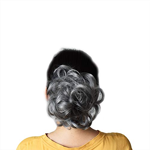 Xmomx Messy Hair Bun Extensions Hair Piece Scrunchie Scrunchy Updo Wavy Curly Ponytail Hairpiece (1pcs, Gray)