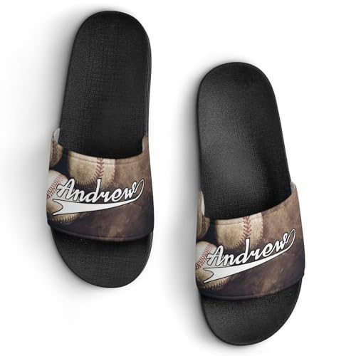 Custom Sports Slides Personalized Slippers - Baseball Sandals Quick Drying Softball Slippers Indoor Outdoor,Gifts for Men Youth Boy (Black,Style 24)