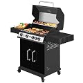 Grills House SG5003H 4-Burner Gas Grill with Lidded Side Burner, Cabinet Style Propane Gas Grill, 49,000 BTU Output for Outdoor Patio Garden Picnic Backyard Cooking, Black