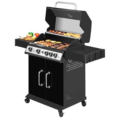 Grills House SG5003H 4-Burner Gas Grill with Lidded Side Burner, Cabinet Style Propane Gas Grill, 49,000 BTU Output for Outdoor Patio Garden Picnic Backyard Cooking, Black