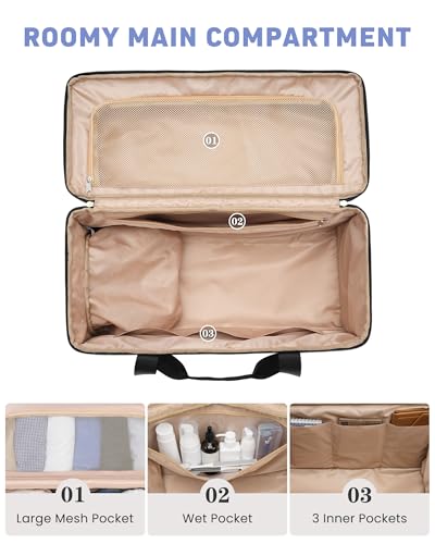 Weekender Travel Duffle Bag for Women: Overnight Bags with Shoe Compartment Carry on Bags for Airplanes with Toiletry Bag Weekend Yoga Gym Bag with Wet Pocket Travel Duffel Tote Bag Hospital Bag Black3