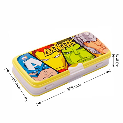 Image of SKi Homeware Xylo Pencil Box with White Board and Marker (Avenger Faces) with Free Stationery, Ideal for Party Favours and Gifting for School Going Kids