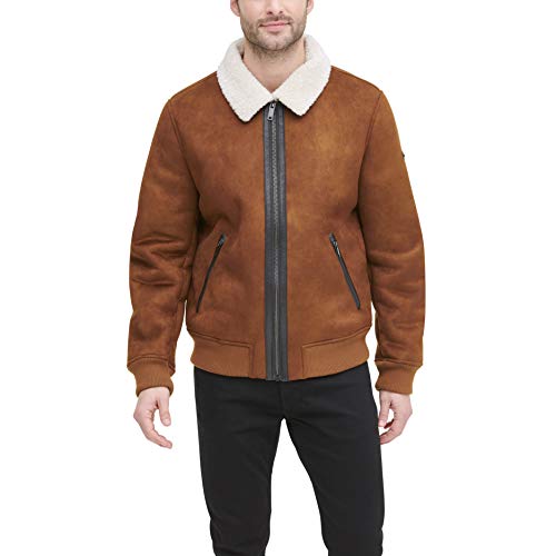 Image of DKNY Men's Faux Shearling Bomber Jacket With Faux Fur Collar