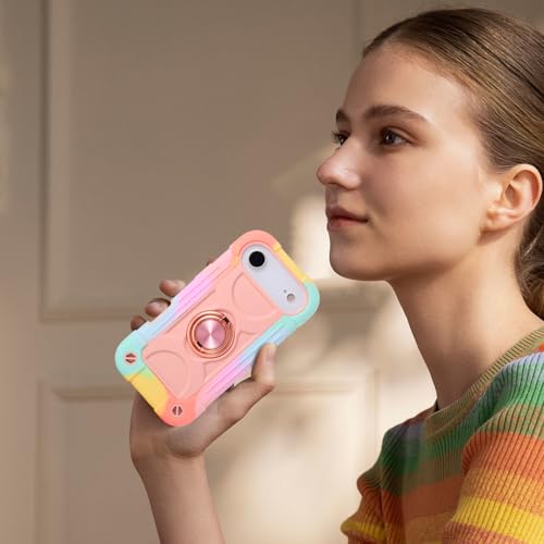 Image of MARKILL Compatible with iPhone with Built-in 360Rotating Ring Stand, Military Grade Drop Protection Full Body Rugged Heavy Duty Case Durable Cover (Rainbow Pink, iPhone Air)