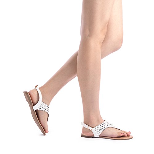 Dream Pairs Medinie Womens Rhinestone Casual Wear Cut Out Flat Sandal, White - 5.5 #TOP7