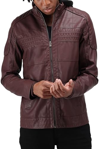 Image of X-Ray Men's Slim Fit Faux-Leather Moto Jacket with Removable Hood