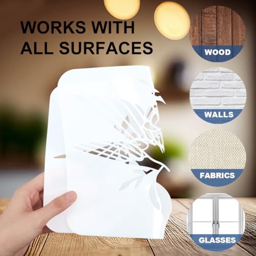 MAYJOYDIY 9Pcs Drinks Juice Painting Stencils Lemon Cherry Strawberry Drink Stencils 5.9×5.9inch with Paint Brush Reusable Summer Juice Ice Drink Templates for Wood Wall Window DIY Craft