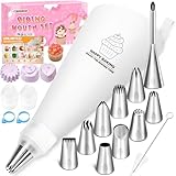 TEBOKHAD Sac a Poche Professionali (19 pezzi), Saccapoche Da 40 Cm in Cotone Con 10 Beccucci in Acciaio Inox, Riutilizzabile E Lavabile in Lavastoviglie, Beccucci Sac a Poche per Decorare Torte