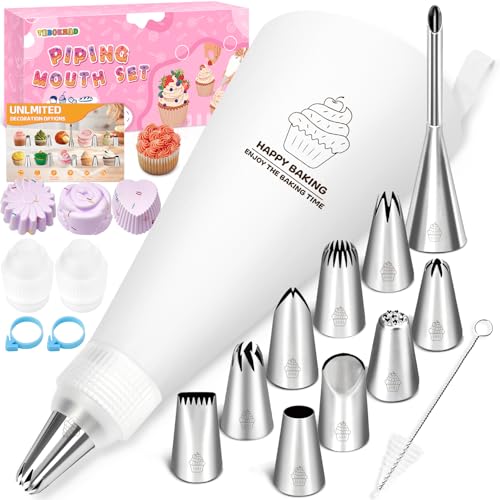 TEBOKHAD 19 Piezas Boquillas Mangas Pasteleras, Manga Pastelera Profesional, 10 Boquilla De Acero Inoxidable, 3 Vasos De Silicona Reutilizables Para Decorar Tartas Pastel, Kit Reposteria