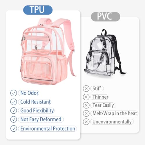 Image of Cusangel Large Clear backpack for Girls women,16in TPU Plastic Bookbag,For Stadium,Concert,school (Pink)