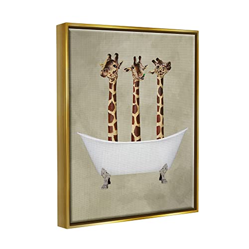 Image of Stupell Industries 'Three Giraffes In A Bathtub'| Floating Frame Canvas Art | Stupell Industries | Gold, 17 x 21 Inches, Easy to Hang and Sturdy, Made in USA, by Coco de Paris