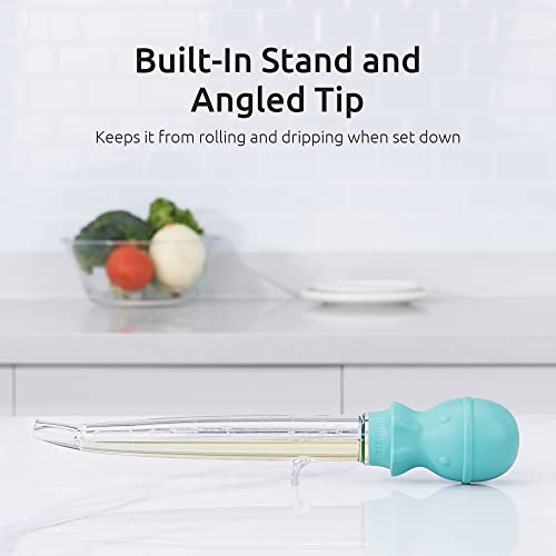U-Taste 1.5Oz Angled Turkey Baster - 228.2℉ Heat Resistant Food Grade Tritan And Silicone Large Octopus Bulb Baster Set With Cleaning Brush For Cooking Basting Meat Poultry Beef Chicken (Aqua Sky) #TOP3
