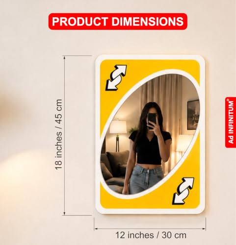 Image of AD INFINITUM Multilayer Wooden Wall Art With Mirror Hanging Decor for Contemporary Home, Bedroom, Living Room, Office etc., (UNO Reverse Yellow)