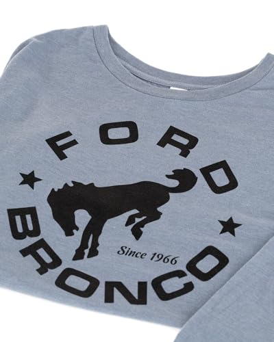 Ford Bronco Crop Top for Women – Flint Blue Heather Long Sleeve Shirt – Circle Logo Graphic – Officially Licensed4