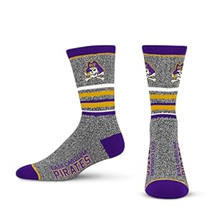 For Bare Feet Mens NCAA East Carolina Pirates 5 Star Crew Sock Marble Grey Large