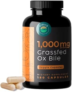 Grass-Fed Ox Bile 1000mg Bile Salts Supplements with Black Pepper. Bile Acid Factors Support Digestive Enzymes Such as Amylase, Lipase and Bromelain Supplements - 180 Count