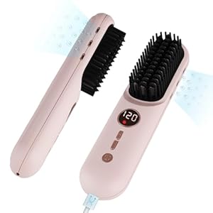 TANSHINE Mini Glättbürste Kabellos für Reise, 6000mAh Ionen Haarglätter Bürste Akku, Glätteisen Locken und Glätten Glättungsbürste, 4 Temperatureinstellungen 140℃-200℃, Travel Hair Straightener Brush