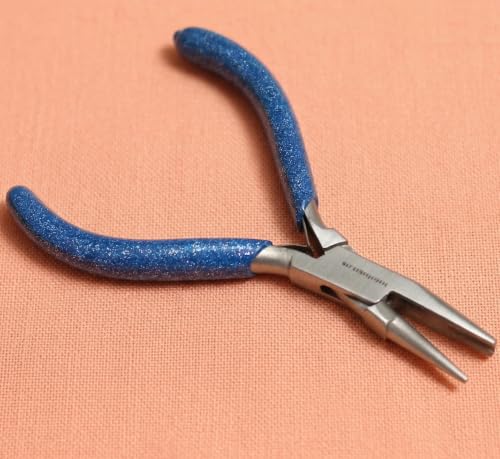 Image of Beadsnfashion Steel Jewellery Making Hollowing Round Plier (5 Inch) - Professional Stainless Steel Jewellery Making Tool with Blue Grips Handle for Detailed Craft Work