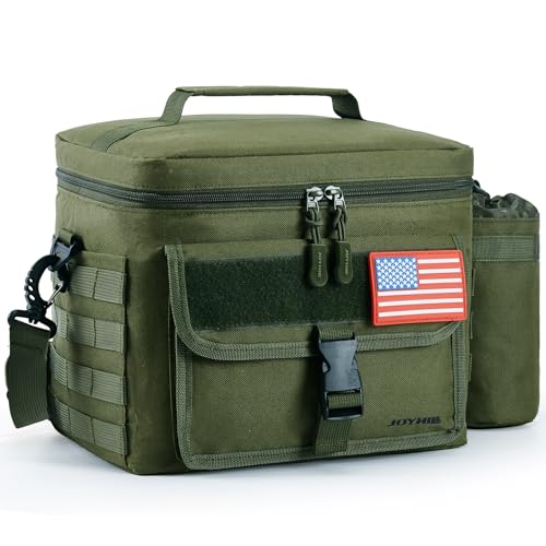 Image of JOYHILL Tactical Lunch Box for Men, Insulated Lunch Bag with Detachable Bottle Pouch Holder, Medium Durable Thermal Cooler Bag,Modern Leakproof Bag for Work, Camping, Picnic,Green,13L /18 Can