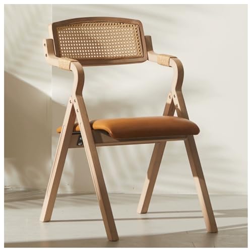 Sillas Plegables con Respaldo de Malla Tejida Y Estructura de Madera Maciza Taburetes Plegable con Estructura Triangular Resistente Cojines de Cuero O Lino Disponibles Cojines Rellenos de Esponja