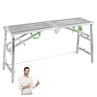 Scaffolding Equipment, Portable Folding Scaffolding, Multipurpose Work Platform Scaffold Tower Ladder Stool Work Bench, 882 Lbs Load, Galvanized Steel (Size : 5.25ft)