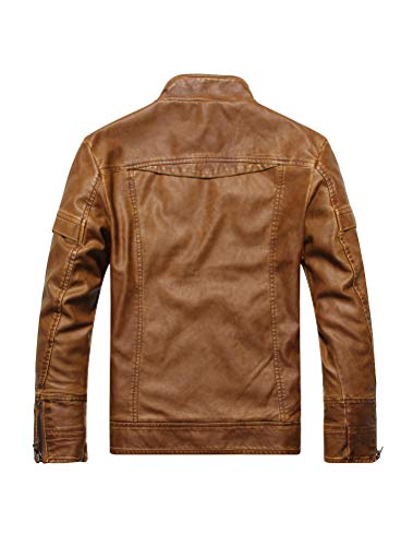 PASOK Men's Faux Leather Jacket Vintage Stand Collar Motorcycle PU Leather Outwear Coat2