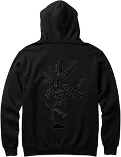 Happy Flower Cartoon Hoodie back أسود