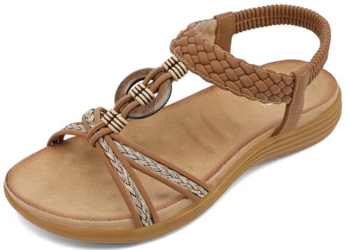 Image of UBFEN Womens Bohemian Flat Sandals With Back Strap Summer Beach Comfortable Bling