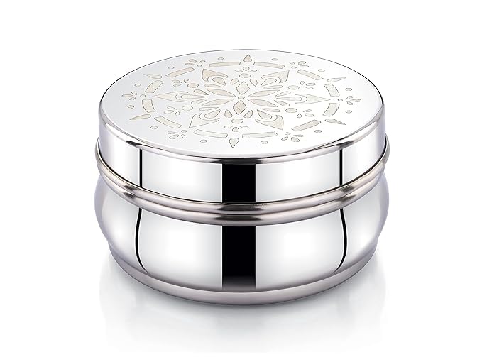 Image of Expresso Stainless Steel Small /Mini Box Dabba /Container /Storage Box, Laser Design, Set of 2 (100 Ml)