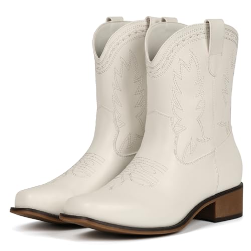 IUV Cowboy Boots Women Square Toe Ankle Cowgirl Embroidered Western Boots