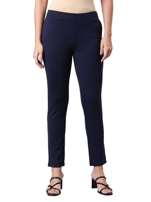 Image of GO COLORS Ponte Smart Kurti Pants Full Length for Women | Breathable, Mid Rise