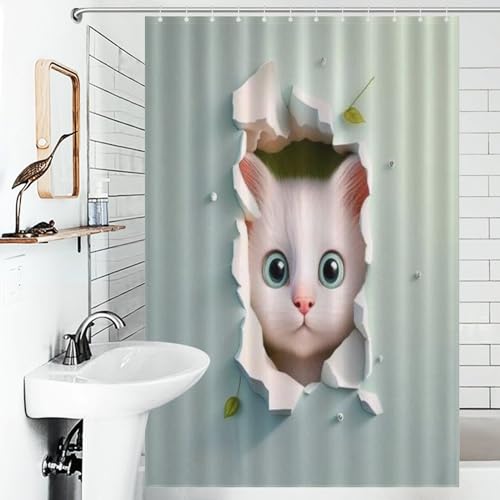 Rideau de douche imperméable avec 12 crochets rideaux de bain textile chat - 6