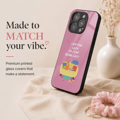 Image of Stylish Designer Glass Case Compatible with Samsung Galaxy S23 FE 5G Back Cover for Women & Girls | Pink Lazy Quote, Glossy & Scratch-Resistant Finish