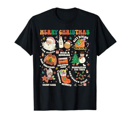 Retro Groovy Merry Christmas Vibes Santa Claus Xmas Camiseta
